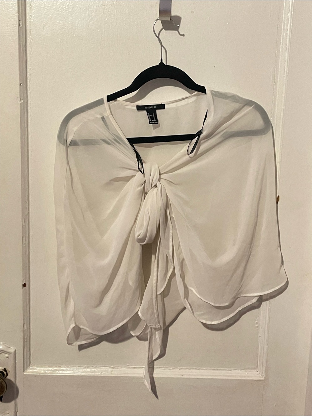 Forever 21 White Sheer Tie-Front Blouse